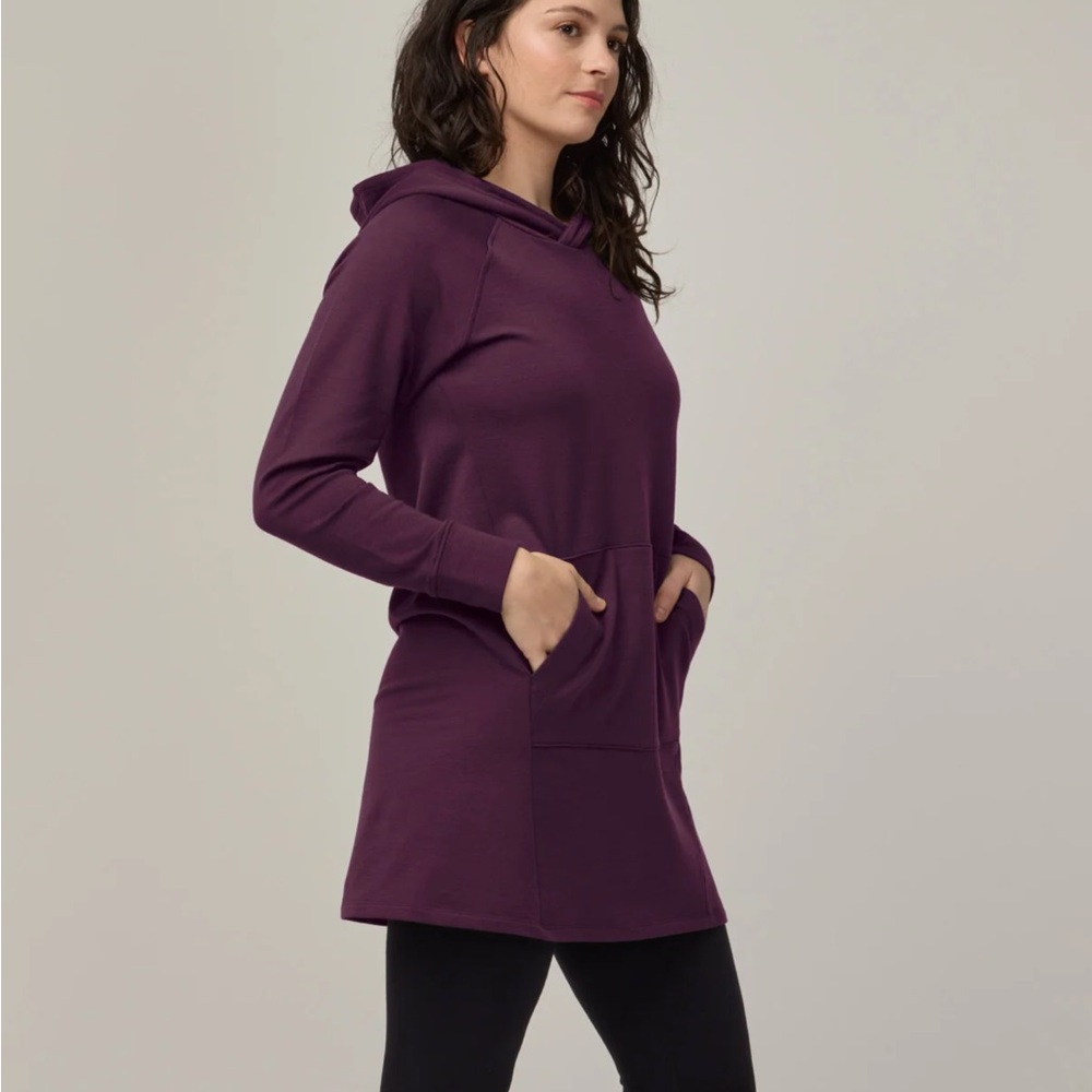 WOOL& Everett Sweatshirt Tunic Hoodie Dress Medium Marionberry